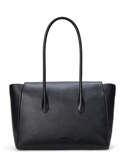 Lauren Ralph Lauren Tanner Large Pebbled Leather Satchel Tote - view 2, Black