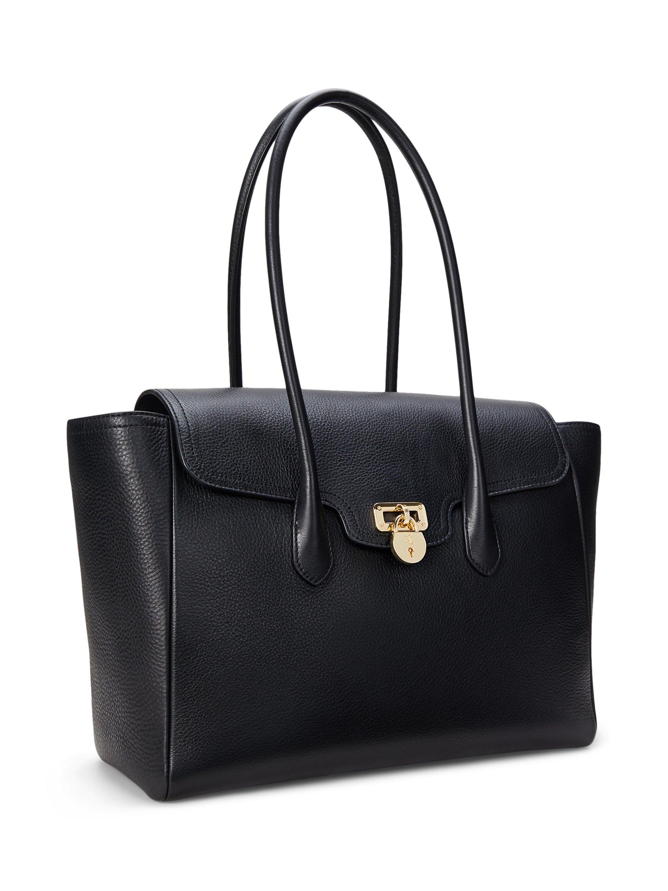 Product image 3 of 5, which shows Lauren Ralph Lauren Tanner Large Pebbled Leather Satchel Tote, Black