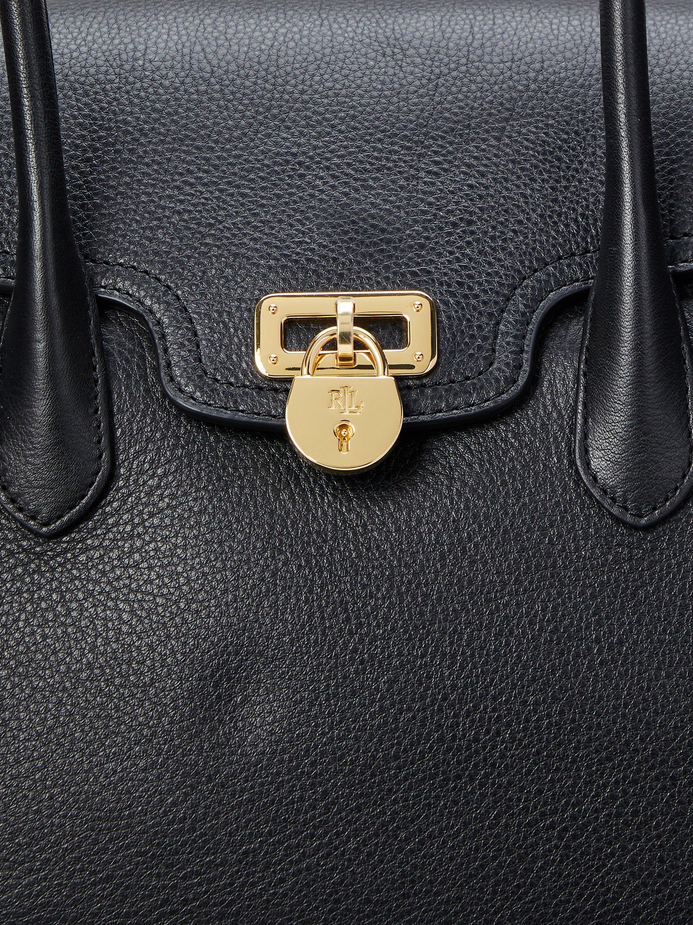 Product image 5 of 5, which shows Lauren Ralph Lauren Tanner Large Pebbled Leather Satchel Tote, Black