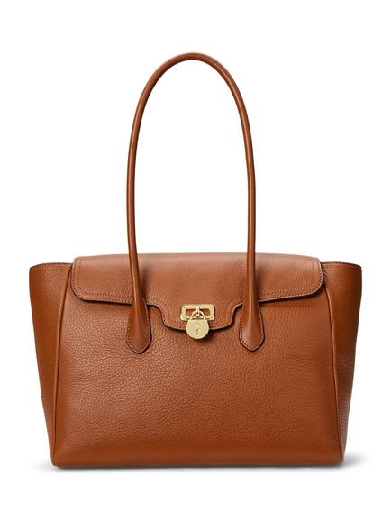 Lauren Ralph Lauren Tanner Large Pebbled Leather Satchel Tote, Lauren Tan