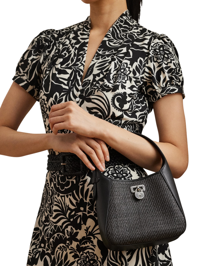 Product image 5 of 7, which shows Lauren Ralph Lauren Tanner Small Raffia Shoulder Bag, Black