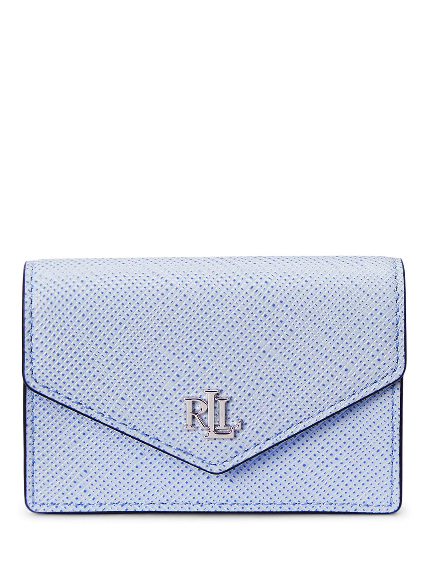 Product image 1 of 3, which shows Lauren Ralph Lauren Crosshatch Leather Small Flap Card Case, Cornflower Blue
