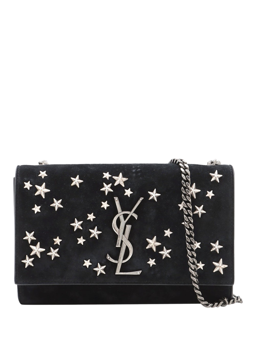 Pre-loved SAINT LAURENT Paris Suede Star Studded Chain Shoulder Bag, Black