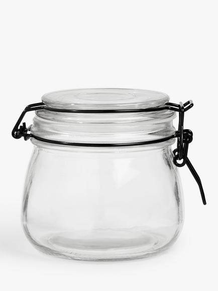 John Lewis Clip-Top Glass Storage Jar, 500ml, Black/Clear, Black/Clear