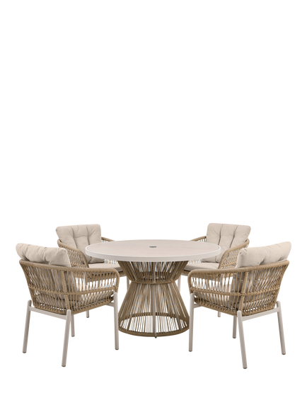 Pacific Martic 4-Seater Round Garden Dining Table & Chairs Set, Latte, Latte