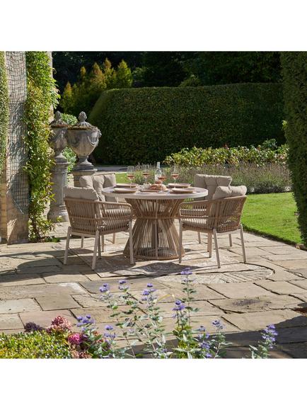 Pacific Martic 4-Seater Round Garden Dining Table & Chairs Set, Latte - view 2, Latte