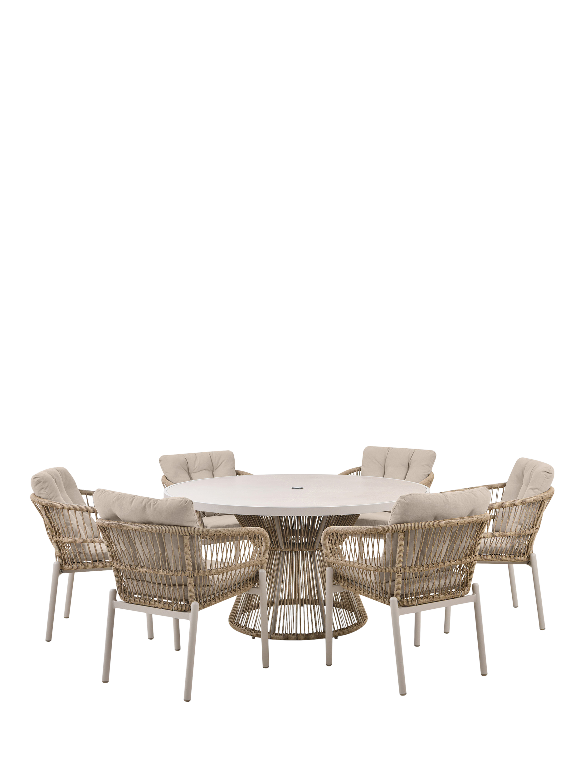 Pacific Martic 6-Seater Round Garden Dining Table & Chairs Set, Latte