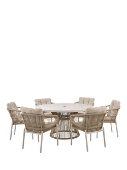 Pacific Martic 6-Seater Round Garden Dining Table & Chairs Set, Latte, Latte