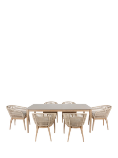 Pacific Moeven 6-Seater Rectangular Garden Dining Table & Chairs Set, Latte