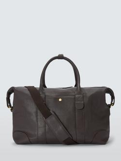 John Lewis Leather Overnight Holdall Bag, Dark Brown