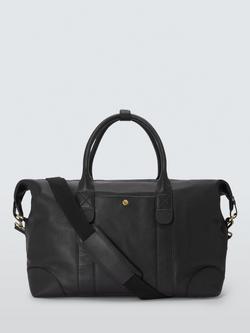 John Lewis Leather Overnight Holdall Bag, Black