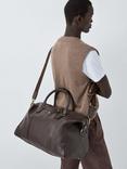 John Lewis Leather Weekender Bag, Dark Brown