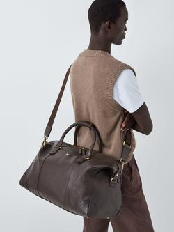 John Lewis Leather Weekender Bag - view 2, Dark Brown