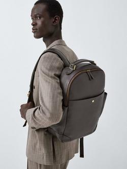 John Lewis Leather Backpack - view 2, Dark Brown