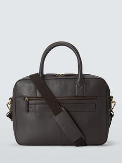 John Lewis Leather Laptop Briefcase, Dark Brown