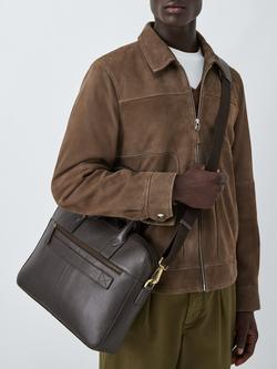 John Lewis Leather Laptop Briefcase - view 2, Dark Brown