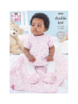 King Cole Little Treasures Baby Dress, Cardigan, Blanket and Booties Knitting Pattern, 5856, Multi