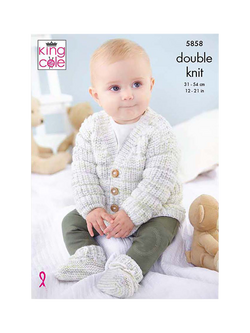 King Cole Little Trasures Baby Cardigan, Waistcoat, Sweater, Tank Top and Booties Knitting Pattern, 5858, Multi