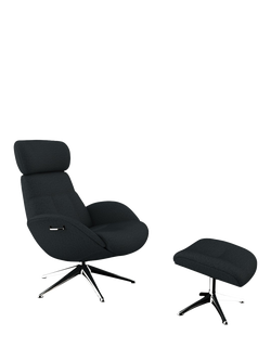 Flexlux Elegant Relax Recliner Chair and Footstool, Polished Aluminium Leg, Copparo Deep Forest Grey
