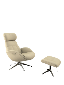 Flexlux Elegant Relax Recliner Chair and Footstool, Polished Aluminium Leg, Copparo Sandy Biege