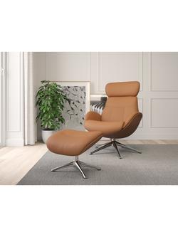 Flexlux Elegant Relax Recliner Chair and Footstool, Polished Aluminium Leg, Dakota Modern Cognac Brown