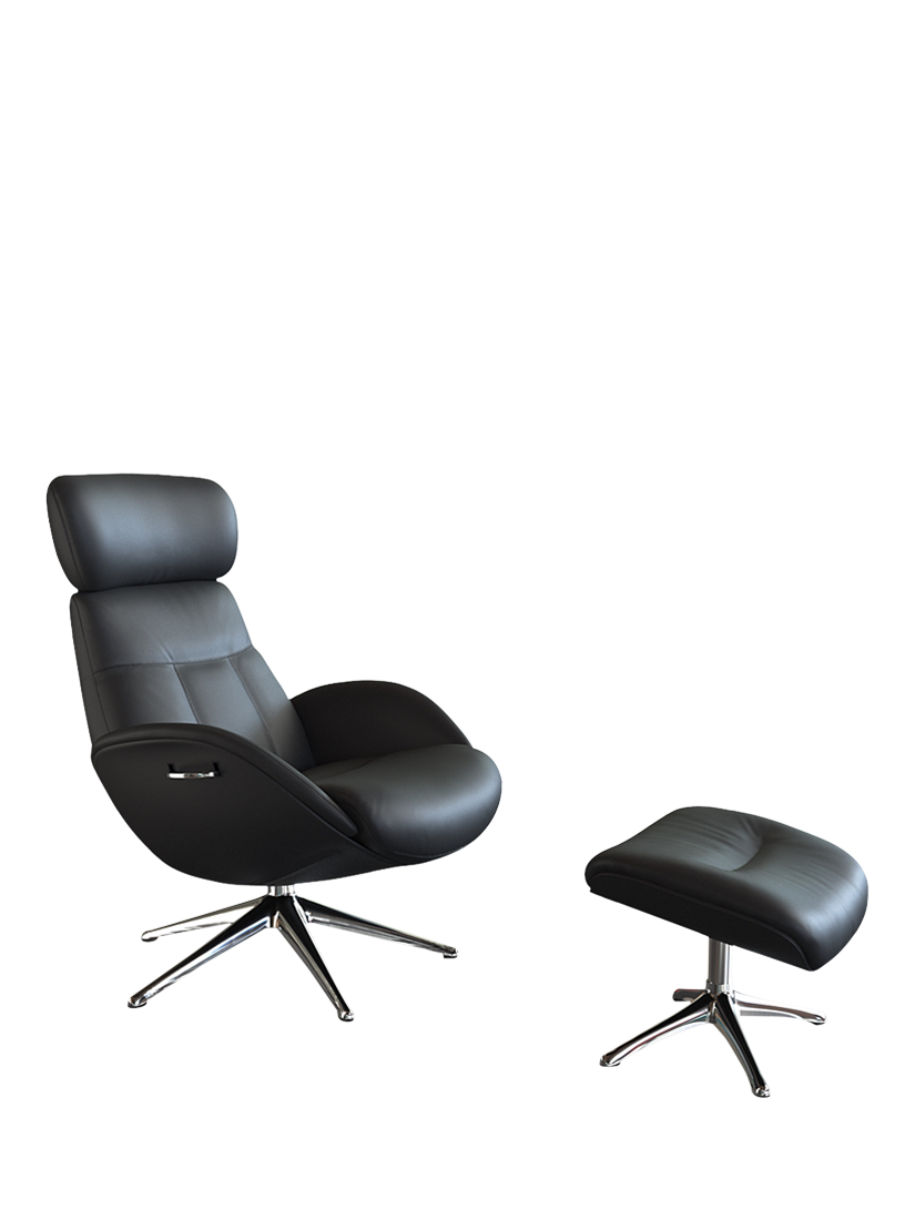 Elegant Range, Flexlux Elegant Relax Recliner Chair and Footstool, Polished Aluminium Leg, Savoy Platin Black