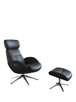 Flexlux Elegant Relax Recliner Chair and Footstool, Polished Aluminium Leg, Savoy Platin Black