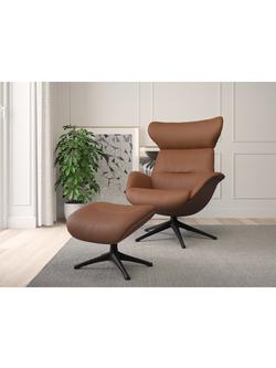 Flexlux More Relax Recliner Chair and Footstool, Black Leg, Dakota Old Chestnut Brown