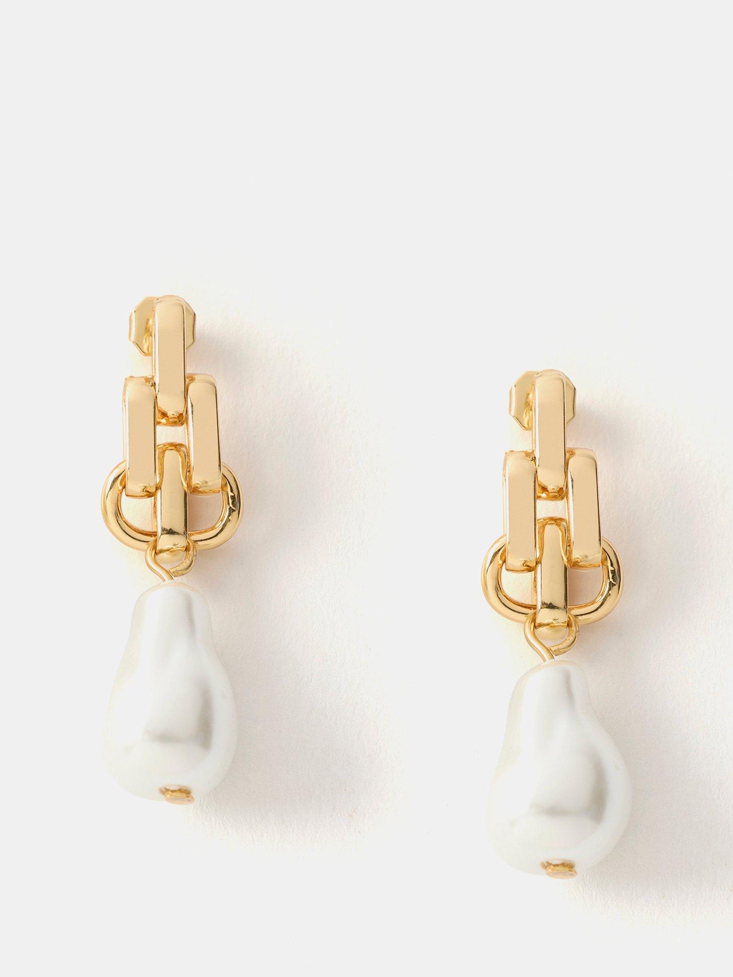 Mint Velvet Pearl Drop Knot Earrings, Gold/White