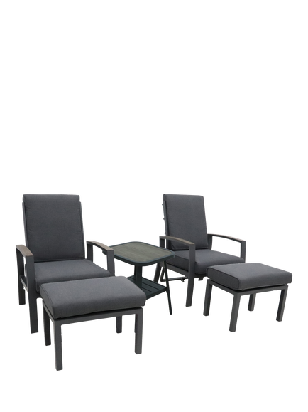 LG Outdoor Monza 2-Seater Garden Side Table & Reclining Chairs Set, Graphite, 