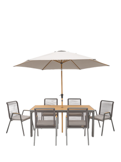 LG Outdoor Sanctuary 6-Seater Rectangular Garden Dining Table & Chairs Set with Parasol, Grey