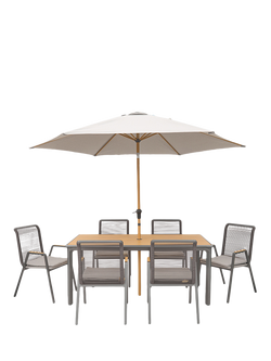 LG Outdoor Sanctuary 6-Seater Rectangular Garden Dining Table & Chairs Set with Parasol, Grey, 