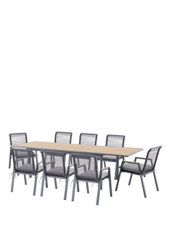 LG Outdoor Sanctuary 8-Seater Extending Garden Dining Table & Chairs Set, Grey, 