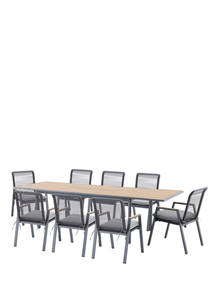 LG Outdoor Sanctuary Rope 8-Seater Extending Garden Dining Table & Chairs Set, Grey, 