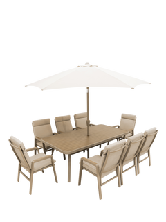LG Outdoor Sorrento 8-Seater Rectangular Garden Dining Table & Chairs Set with Parasol