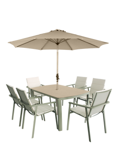 LG Outdoor Tuscany 6-Seater Rectangular Garden Dining Table & Chairs Set with Parasol