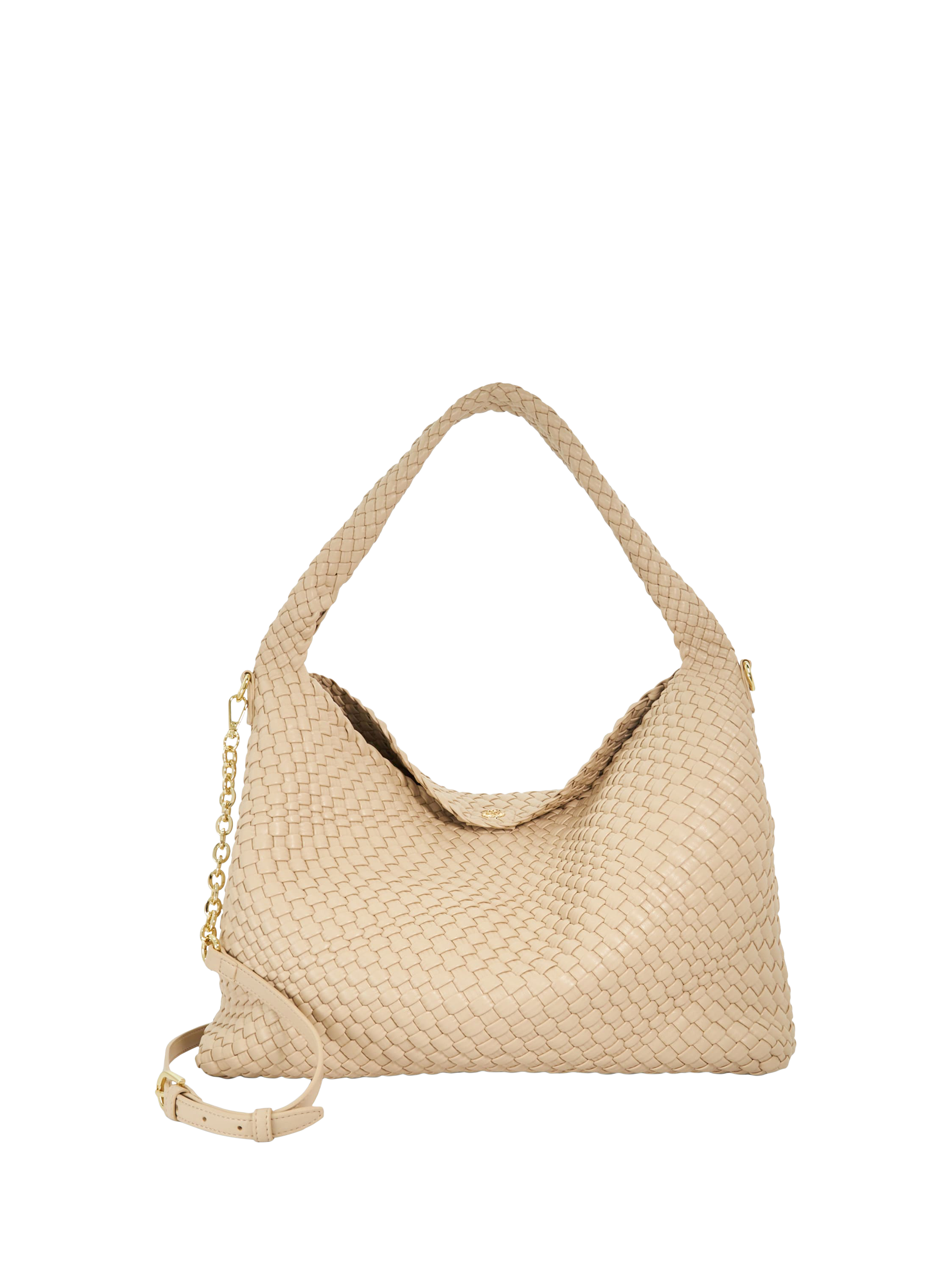Product image 1 of 4, which shows Dune Deliberate L Woven Shoulder Bag, Taupe