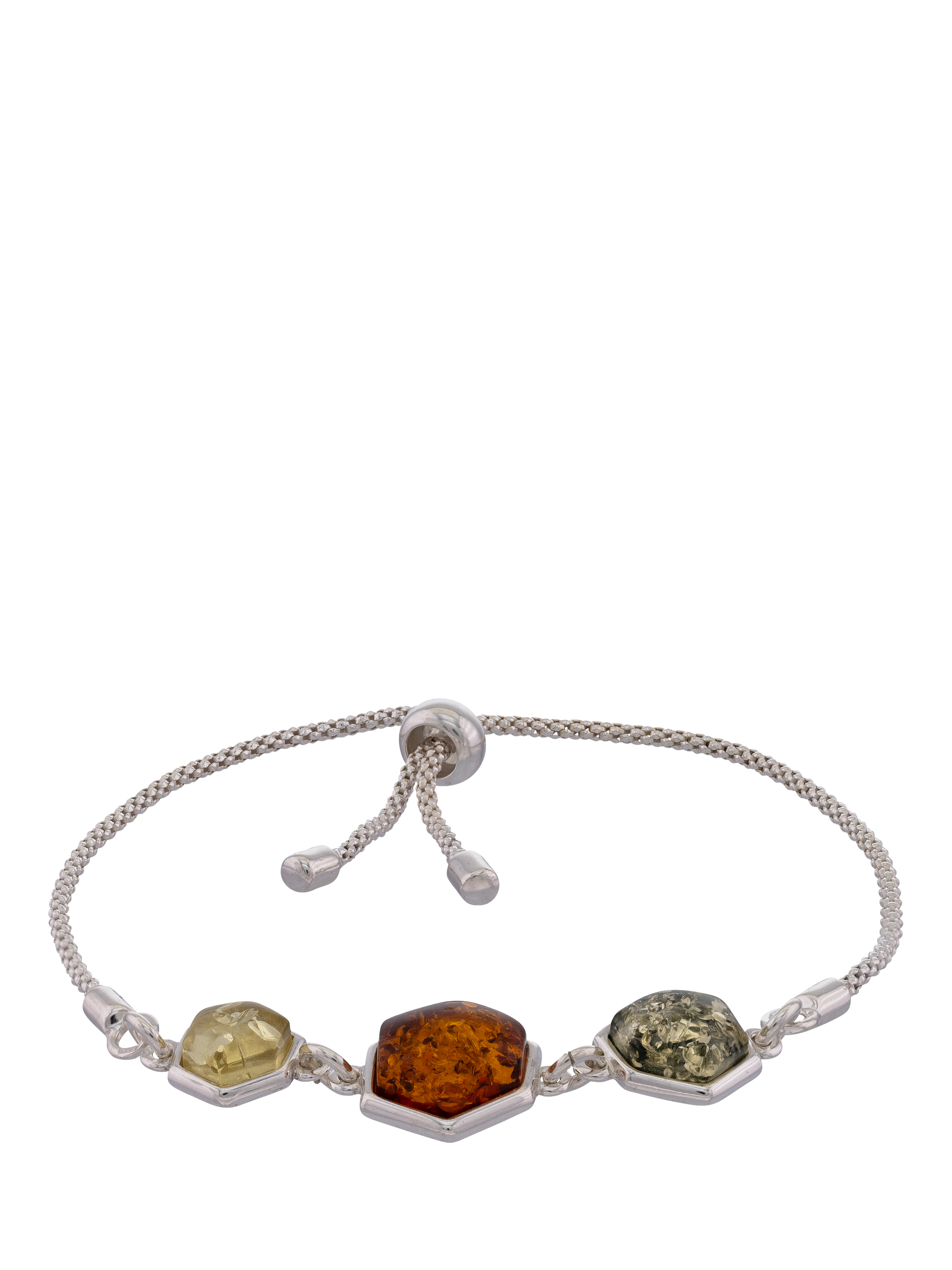 Product image 1 of 4, which shows Be-Jewelled Baltic Amber 3 Stone Chain Bracelet, Silver/Cognac
