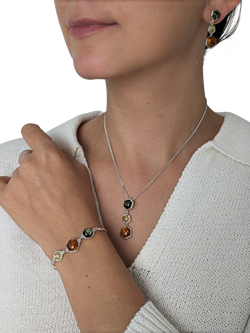 Be-Jewelled Baltic Amber 3 Stone Chain Bracelet, Silver/Cognac - view 2, Silver/Cognac