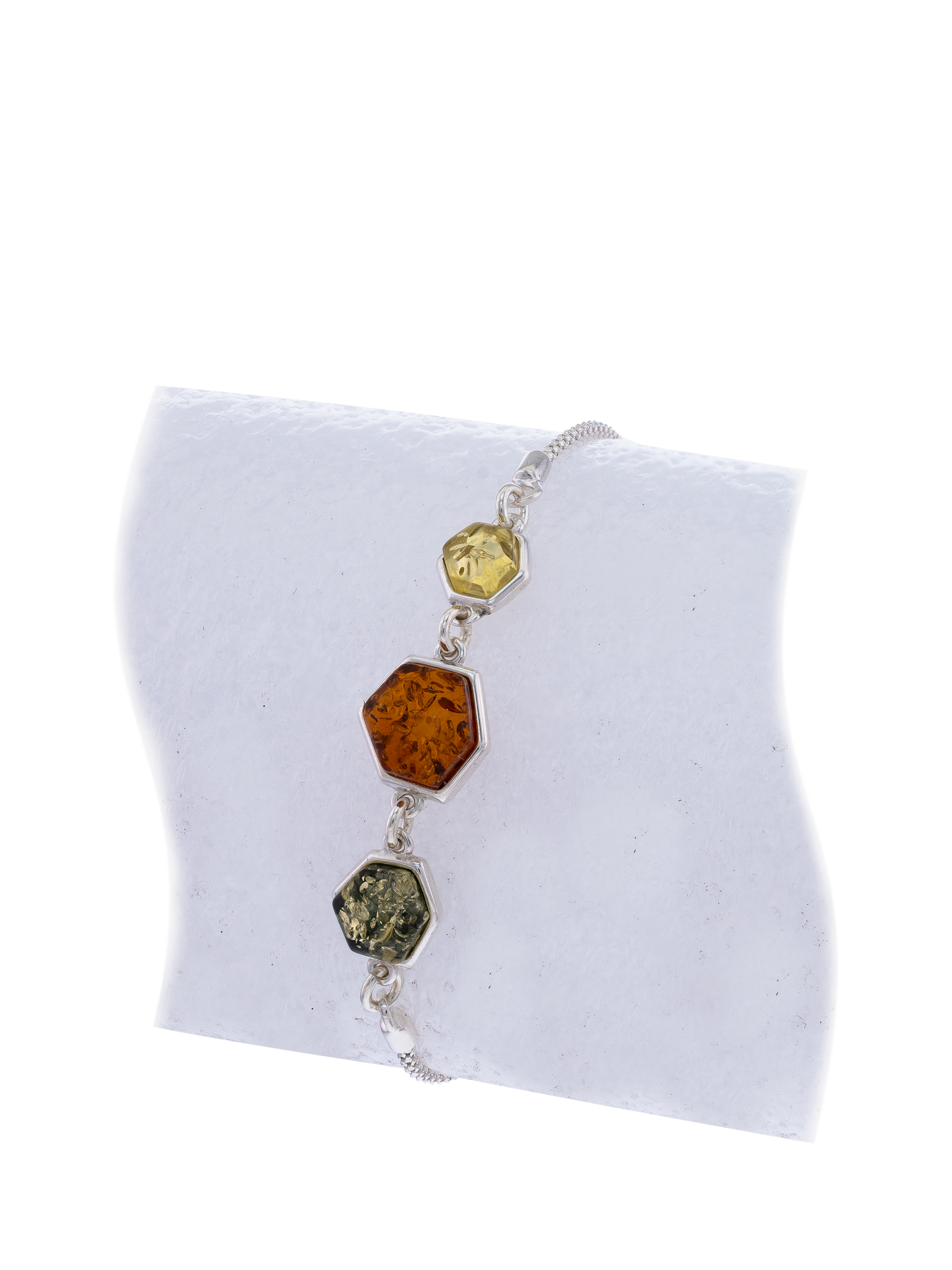 Product image 3 of 4, which shows Be-Jewelled Baltic Amber 3 Stone Chain Bracelet, Silver/Cognac