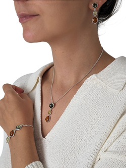 Be-Jewelled Geometric Cut Baltic Amber Triple Drop Earrings, Multi - view 2, Multi