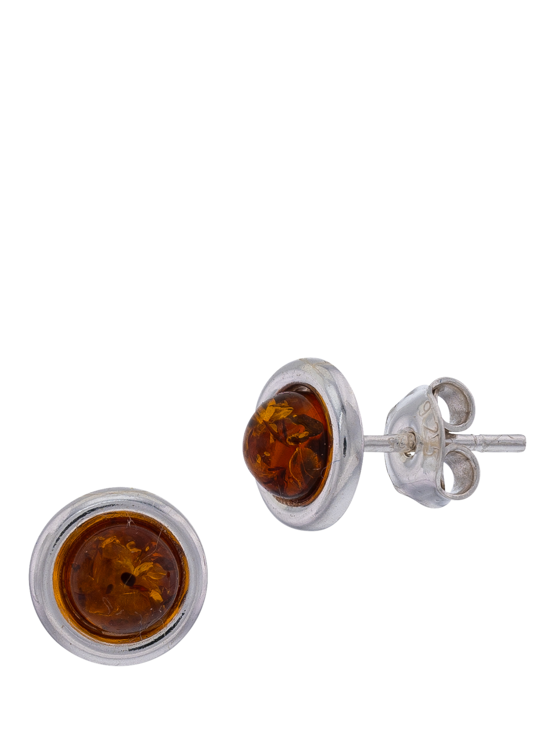 Product image 1 of 4, which shows Be-Jewelled Baltic Amber Stud Earrings, Silver/Cognac