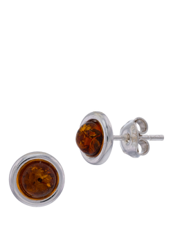 Be-Jewelled Baltic Amber Stud Earrings, Silver/Cognac