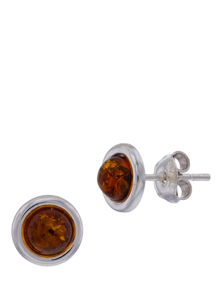 Be-Jewelled Baltic Amber Stud Earrings, Silver/Cognac