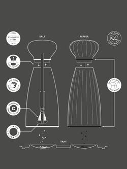 Robert Welch Palm Satin Stainless Steel Salt & Pepper Mills with Tray Set, 3 Piece - view 2, Stainless Steel