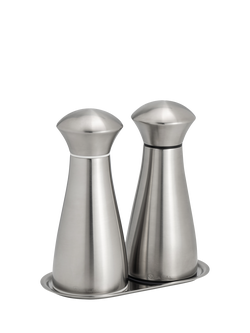 Robert Welch Signature Satin Salt & Pepper Mills with Tray Set, 3 Piece, Stainless Steel