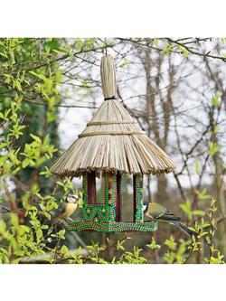 Wildlife World Bali Artisan Hexagonal Thatched Bird Table, Green - view 2, Green