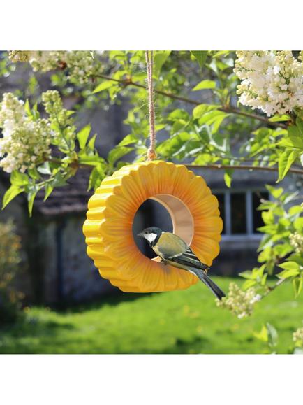 Wildlife World Hanging Ceramic Sunflower Bird Feeder, Yellow - view 2, Yellow
