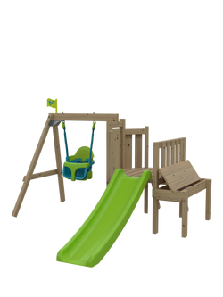 TP Toys Forest Toddler Wooden Quadpod Swing Set & Slide, FSC-Certified (Pine Wood), Multi