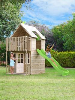 TP Toys Skye 2 Storey Wooden Playhouse with Wavy Slide - view 2, Multi